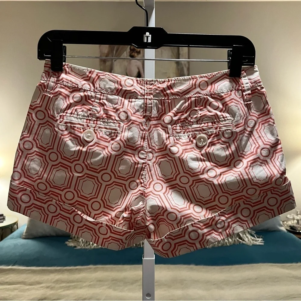 OLD NAVY White Orange Circle Square 0 Y2K Shorts Low Rise Belt Loops Pockets
